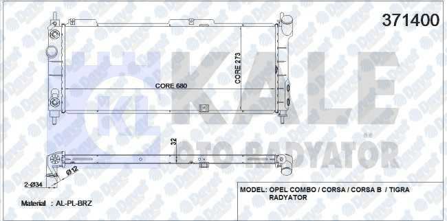 KALE 371400 Su Radyatoru Combo-Corsa-Corsa B-Tigra (Al/Pl/Brz) (680x273x26) Otm. (Otomatik)